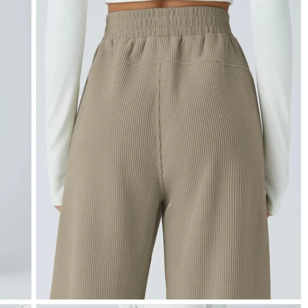 Halara High Waisted Pocket Straight Leg Mop Corduroy Casual Pants Size Small‎